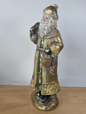 Russian Style Gold and Green Santa Figurine  Decorative Home Art Resin